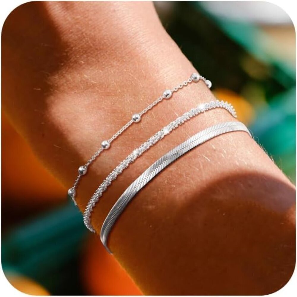 Layered Bracelets Set for Women Gold Silver Dainty Link Chain Jewelry Gifts